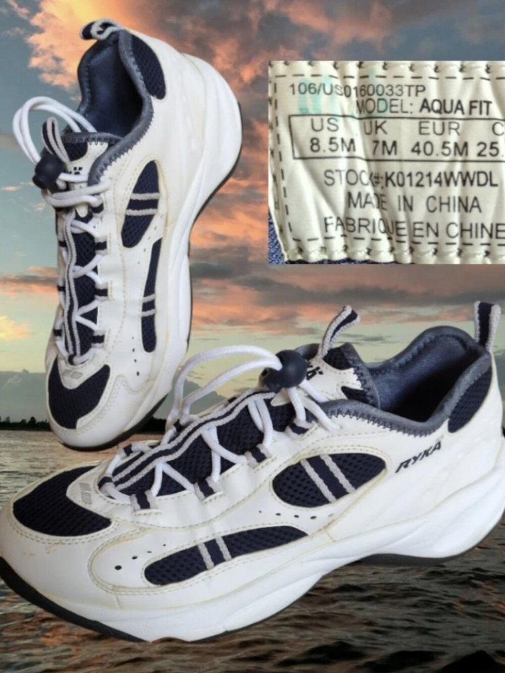 Ryka Womens Size 8.5M Aqua Fit Athletic Water Sports Shoes White Blue K01214WWDL